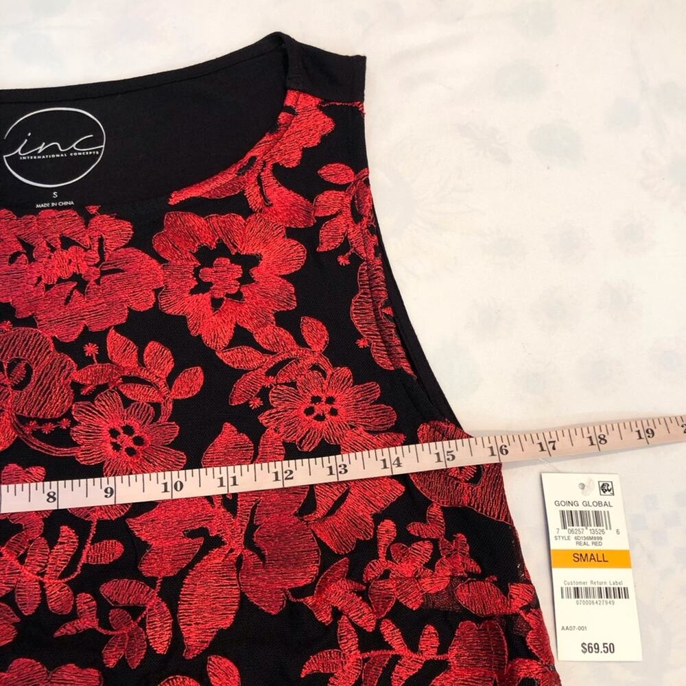 NWT INC International Going Global Red Black Sleeveless Lace Top Longer Length - Picture 10 of 16